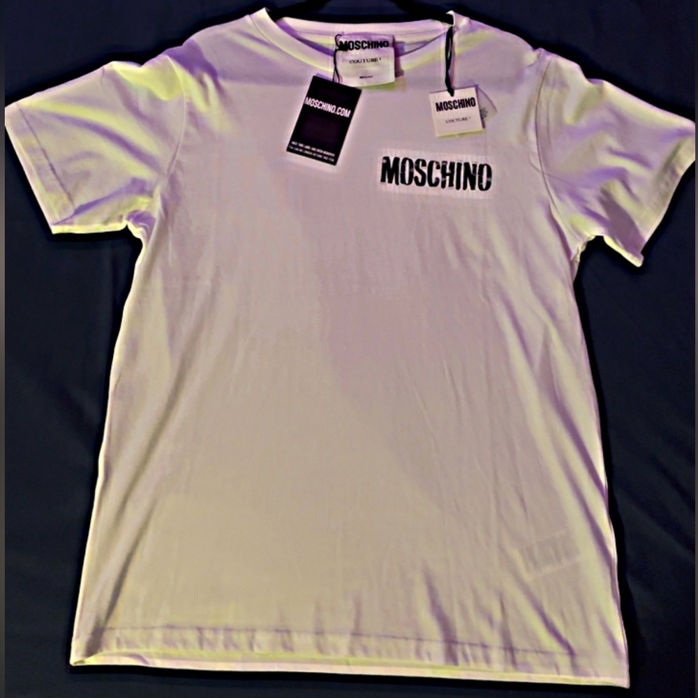 White Moschino men's logo belt design t-shirts